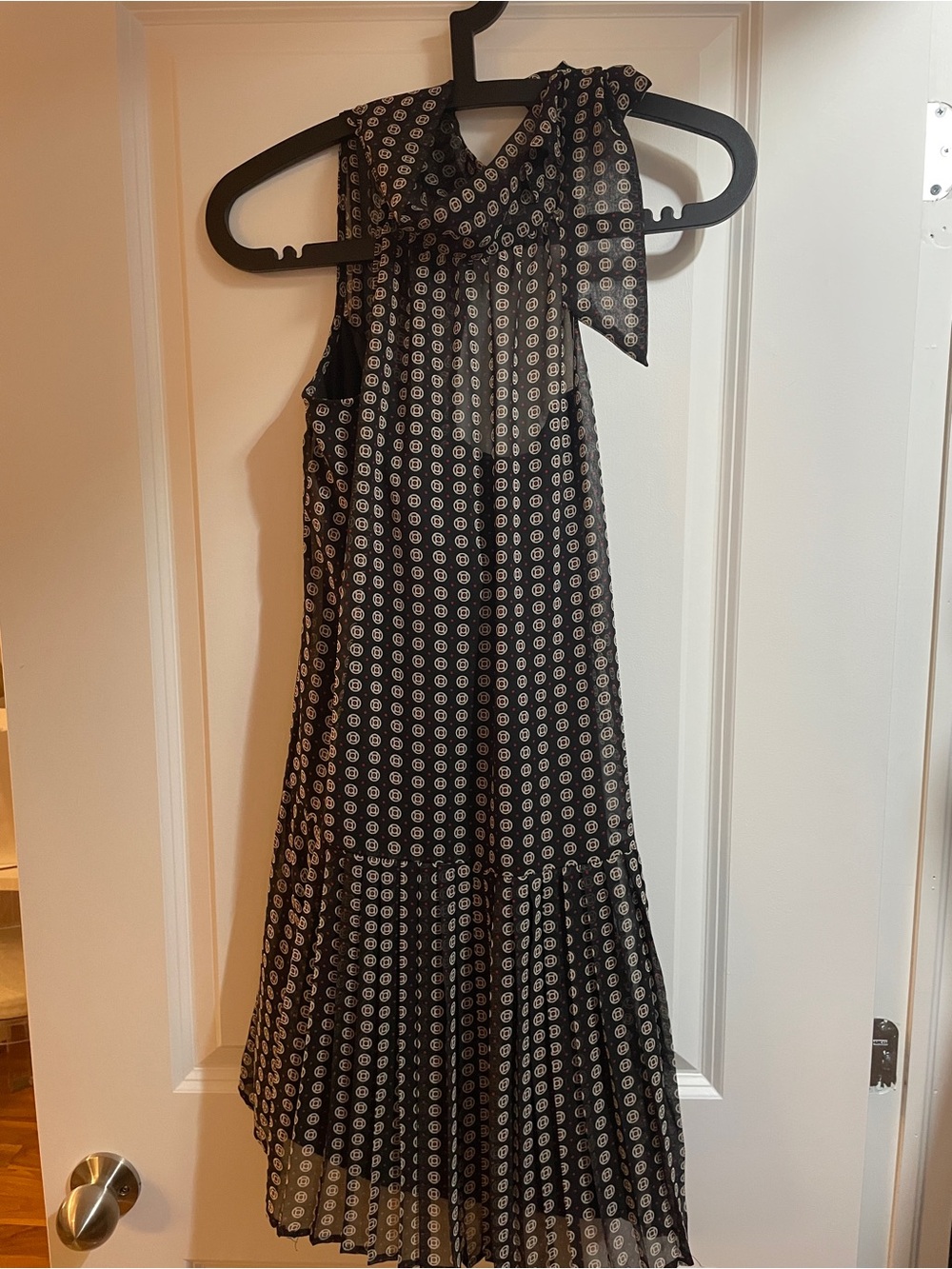 Jacob Black Sleeveless Dress with Cream and Red Circle Print